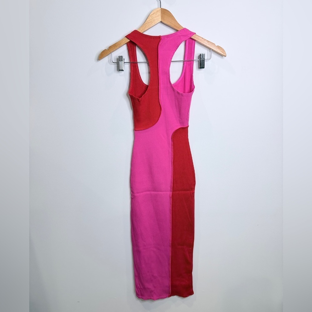 Naked Wardrobe Rib Pink & Red Colorblock Racerback Midi Dress - Picture 4 of 7